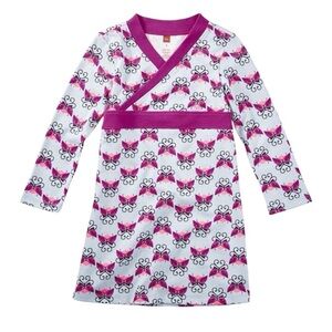 Tea Collection girls blue wrap neck dress butterfly pink purple sz 6 NWT